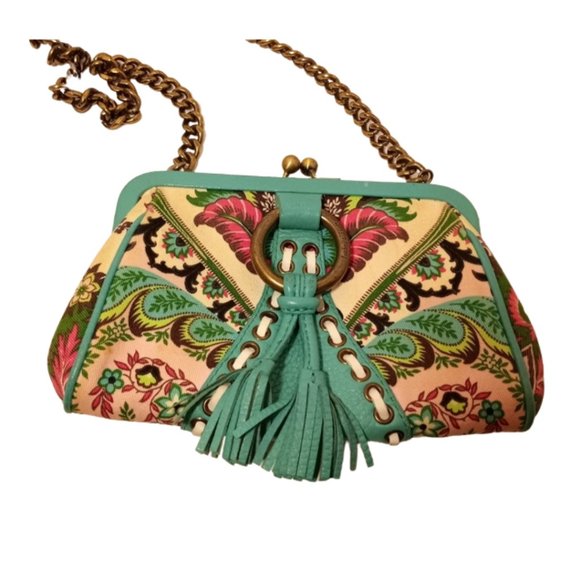 Isabella Fiore VTG Leather Canvas Aqua Clutch